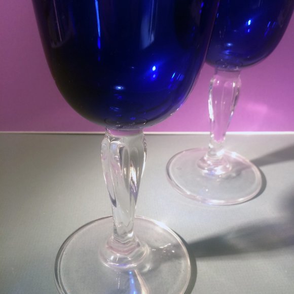 COPY - Set of Three Cobalt Blue Stemmed Glasses Wine or Water - Picture 3 of 3